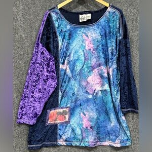 Vintage Katy D Kathryn Deene velvet tunic size 20 stretchy abstract patch jewel